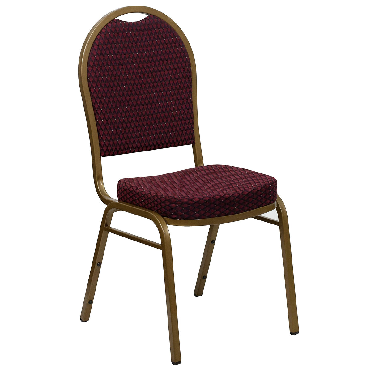 Series Dome Back Stacking Banquet Chair in Burgundy Patterned Fabric - Gold Frame