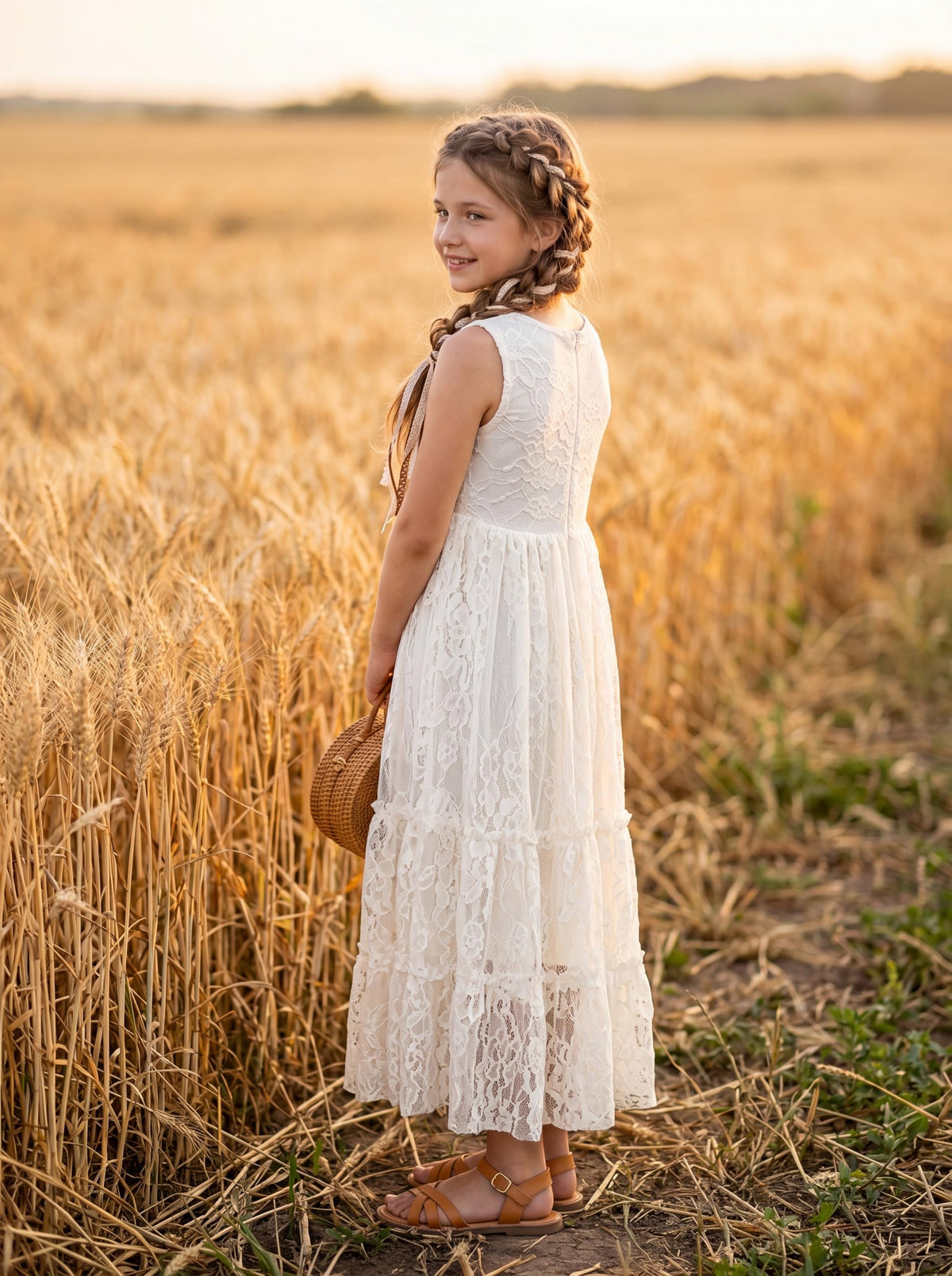 Flower Girl Dress Boho Toddler Dresses Sleeveless Ivory
