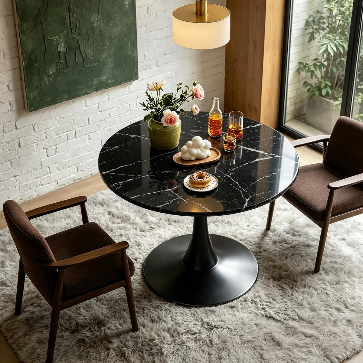 Inspired Saarinen Style Round Table, Modern Dining Table, MDF Top and Steel Base Tulip Round Kitchen Table, Kitchen Table, Mid Century Coffee