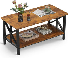 Coffee Table, 39" Modern 2-Tier Center Table with Round Corners, Storage Shelf