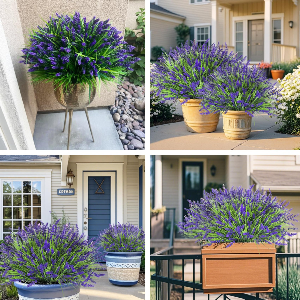 24 Bundles Fake Lavender Artificial Flowers for Outdoors, Purple