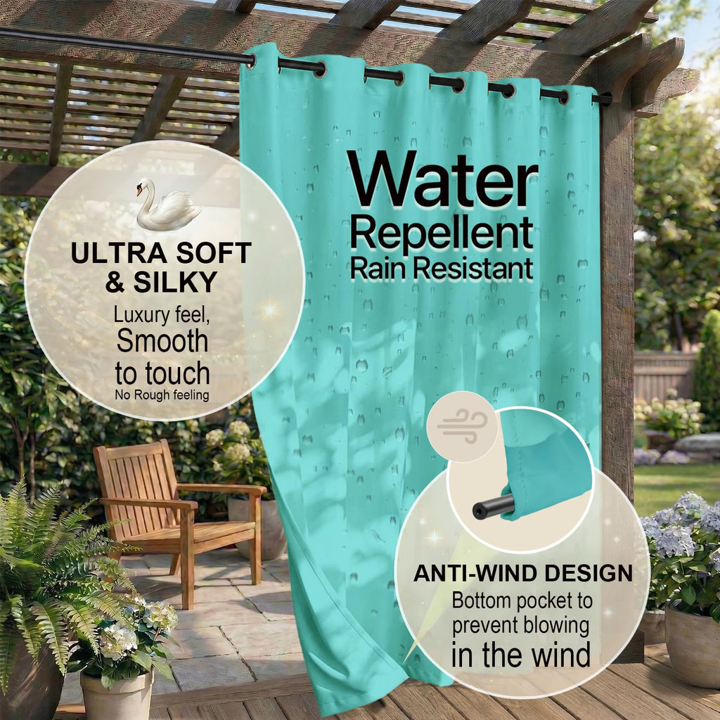 Water Proof Outside Curtains with Grommet Top for Porch, W52 x L120 Thermal Insulated Washable Outdoor Divider Drapes
