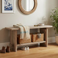 Bethel Rustic Solid Wood Entryway Bench with Shelf, Driftwood