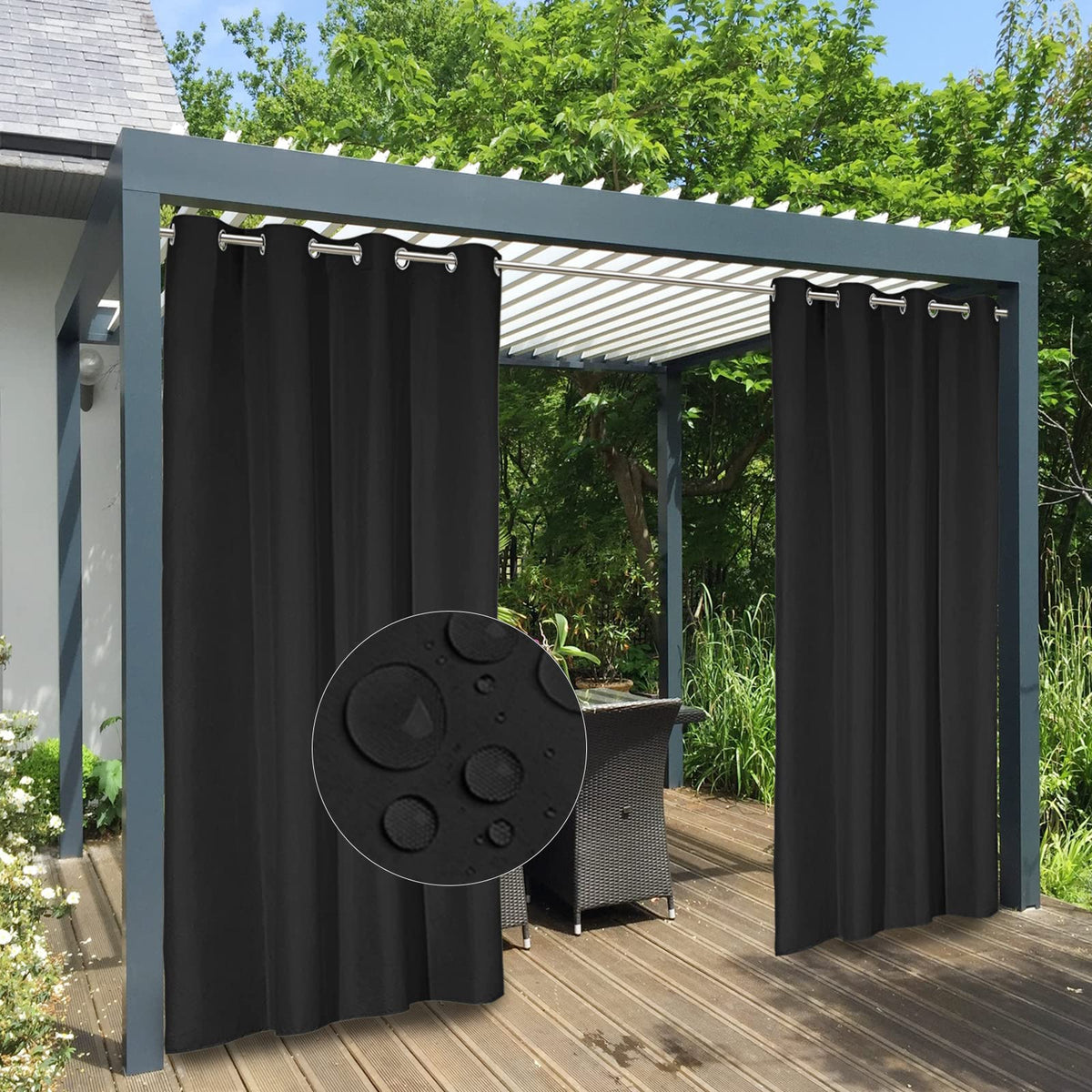 100% Waterproof Outdoor Curtains 54x84 inch, Black