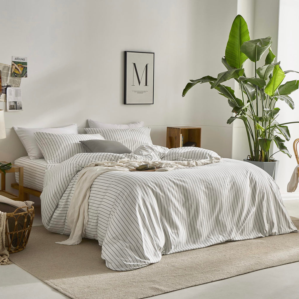 100% Cotton Vertical Stripe Duvet Cover Set, Grey