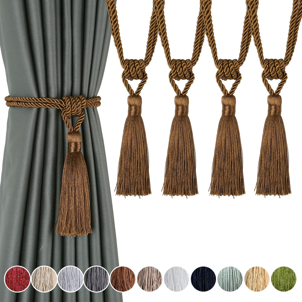 Curtain Tiebacks Handmade Tassel Rope Curtain Holdbacks - 4 Pack