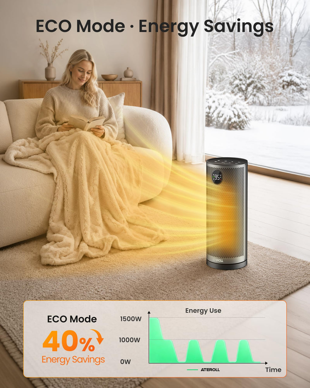 Space Heater for Indoor Use, Portable Heaters with 75° Oscillation