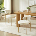 Beige Boucle Set of 2, Kitchen Dining Room Chairs Curved Backrest Upholstered Mid Century Modern Chairs with Golden
