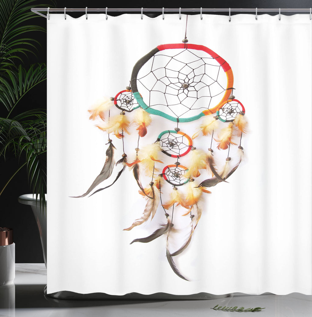 Tribal Shower Curtain, Retro Style Bohemian Dreamcatcher Image Indigenous Culture Feather, Cloth Fabric Bathroom
