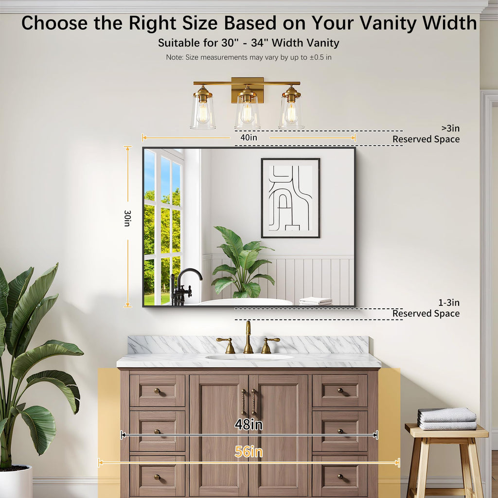 Black Bathroom Mirror for Wall, 30x40 Inch Rectangle Mirrors with Metal Frame