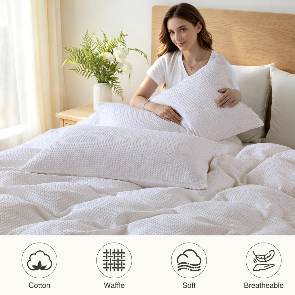 Cotton Duvet Cover - 100% Cotton Waffle Weave Duvet Cover Set
