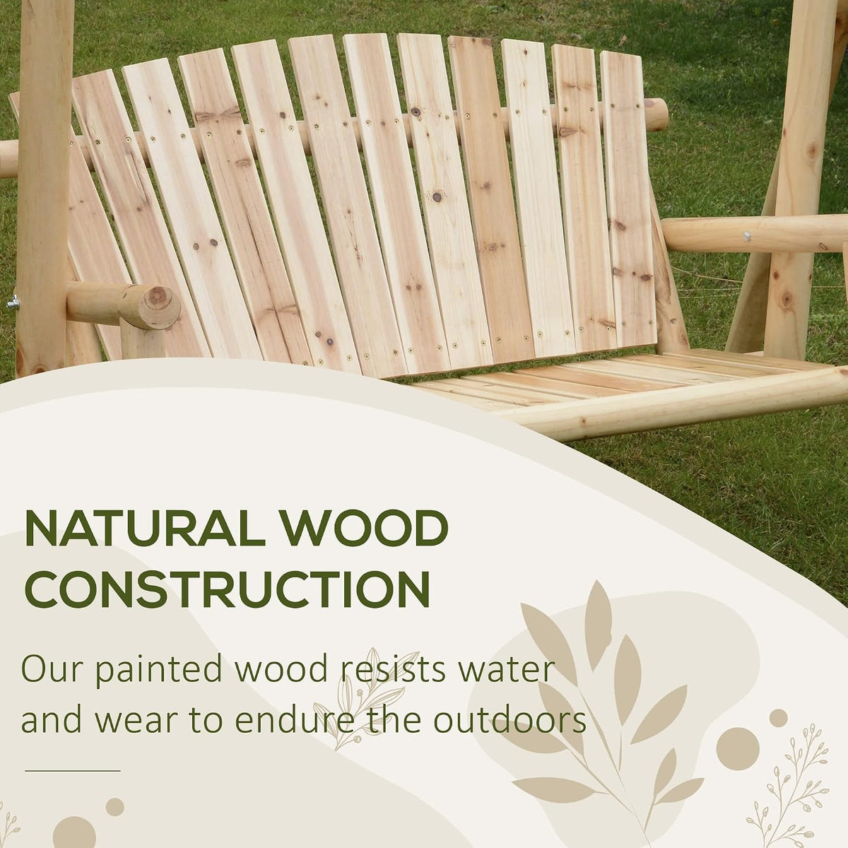 2-Seat Porch Swing w/Stand Wooden Patio Swing Chair Bench Natural | Garden, Poolside, Backyard