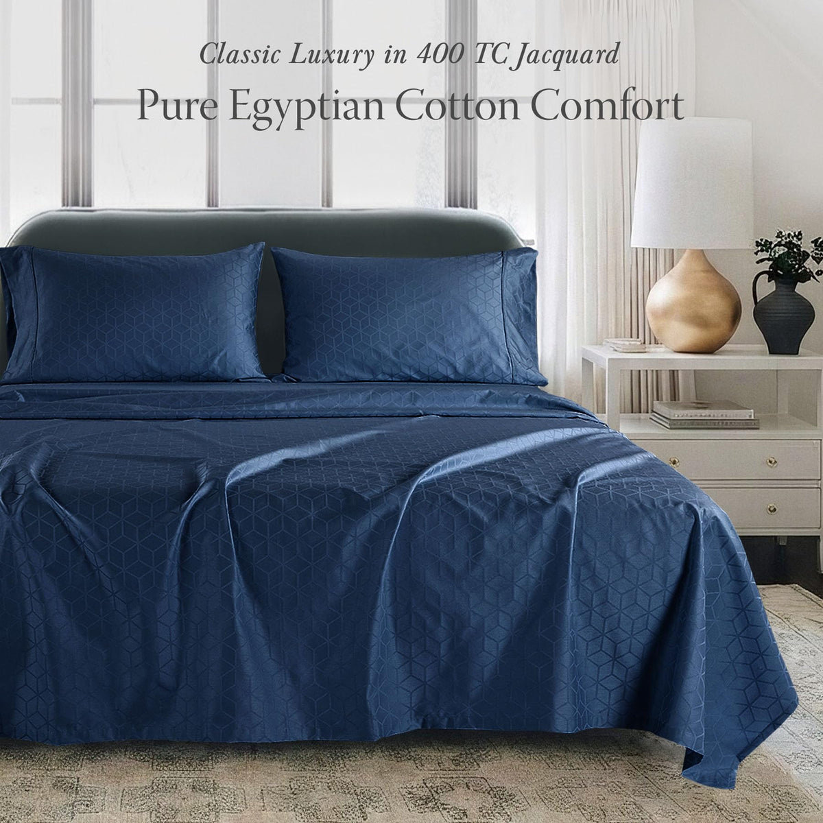 400 Thread Count Egyptian Cotton King Sheet Set, Jacquard Damask