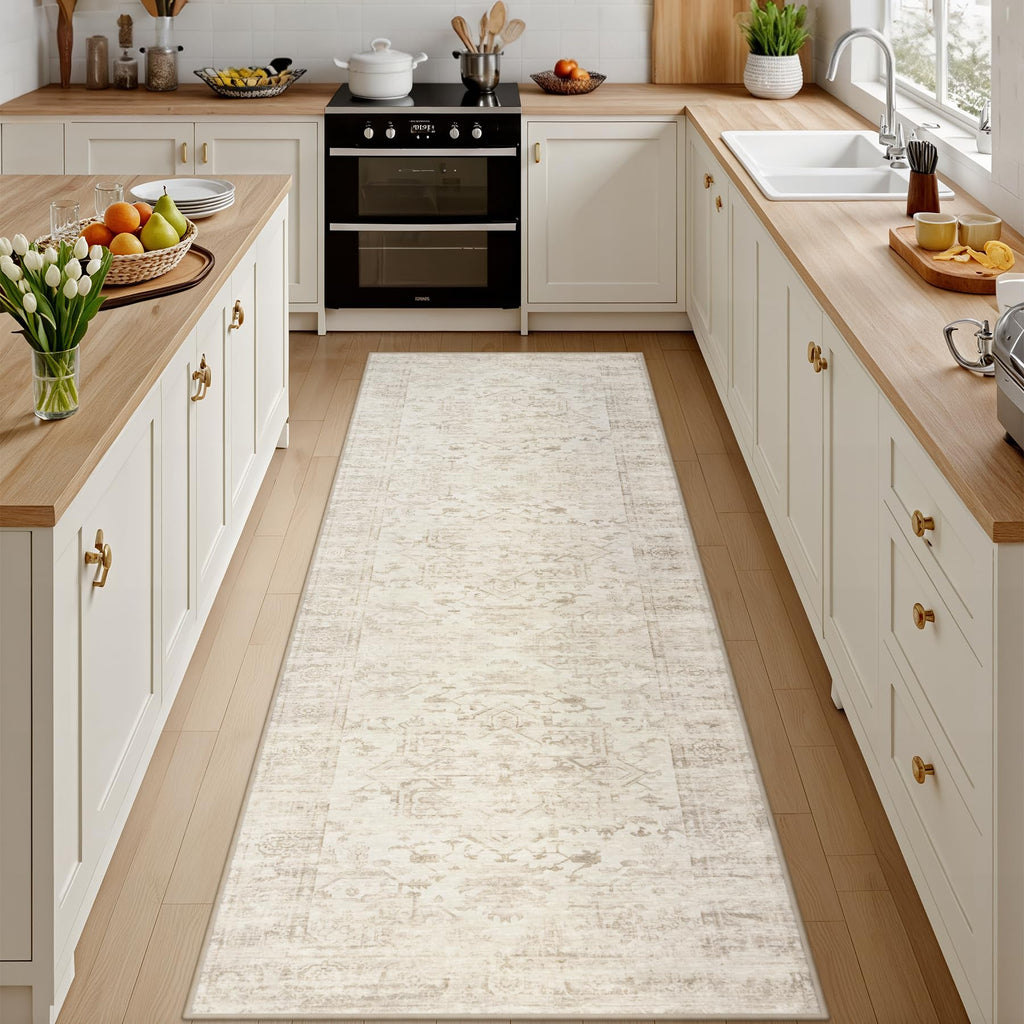 2x10 Hallway Washable Runner Rug: Kitchen Carpet Beige/Brown