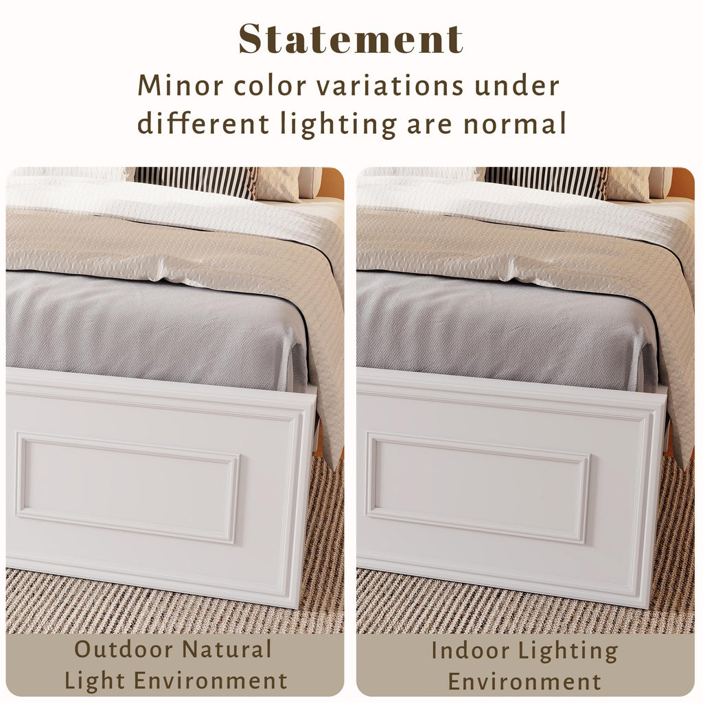 White Farmhouse Wood Bed Frame with Adjustable Headboard