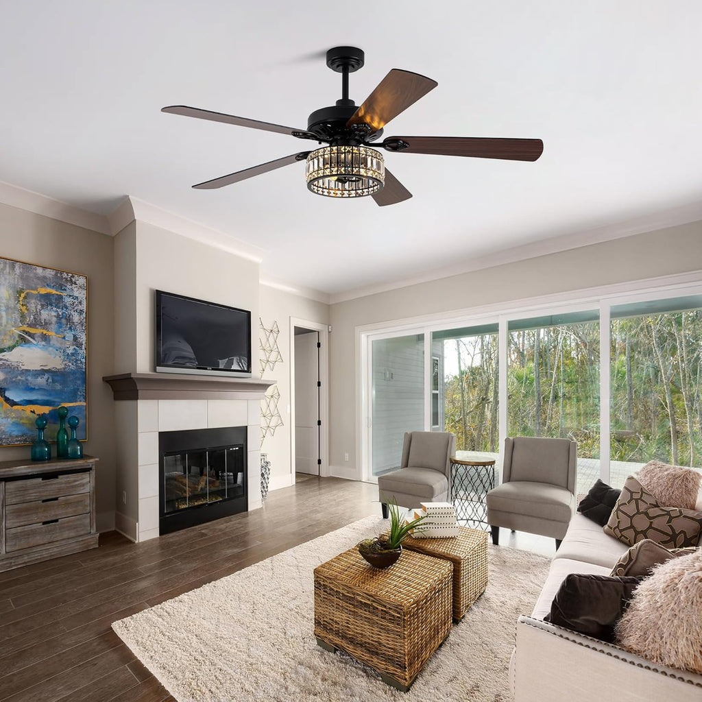 60" Black Crystal Ceiling Fan with Light