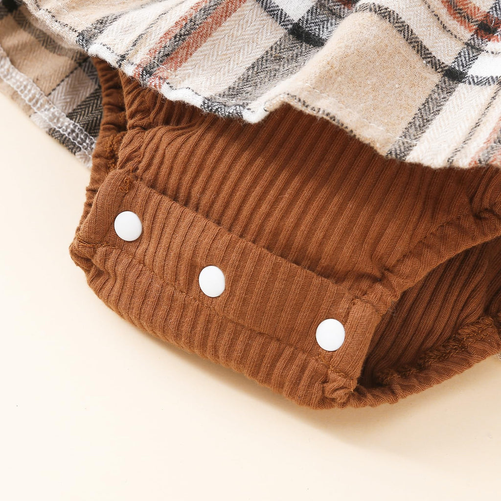 Newborn Baby Girl Fall Winter Outfit Set Plaid Romper Dress Ruffles Long Sleeve Clothes Jumpsuit with Bow Headband
