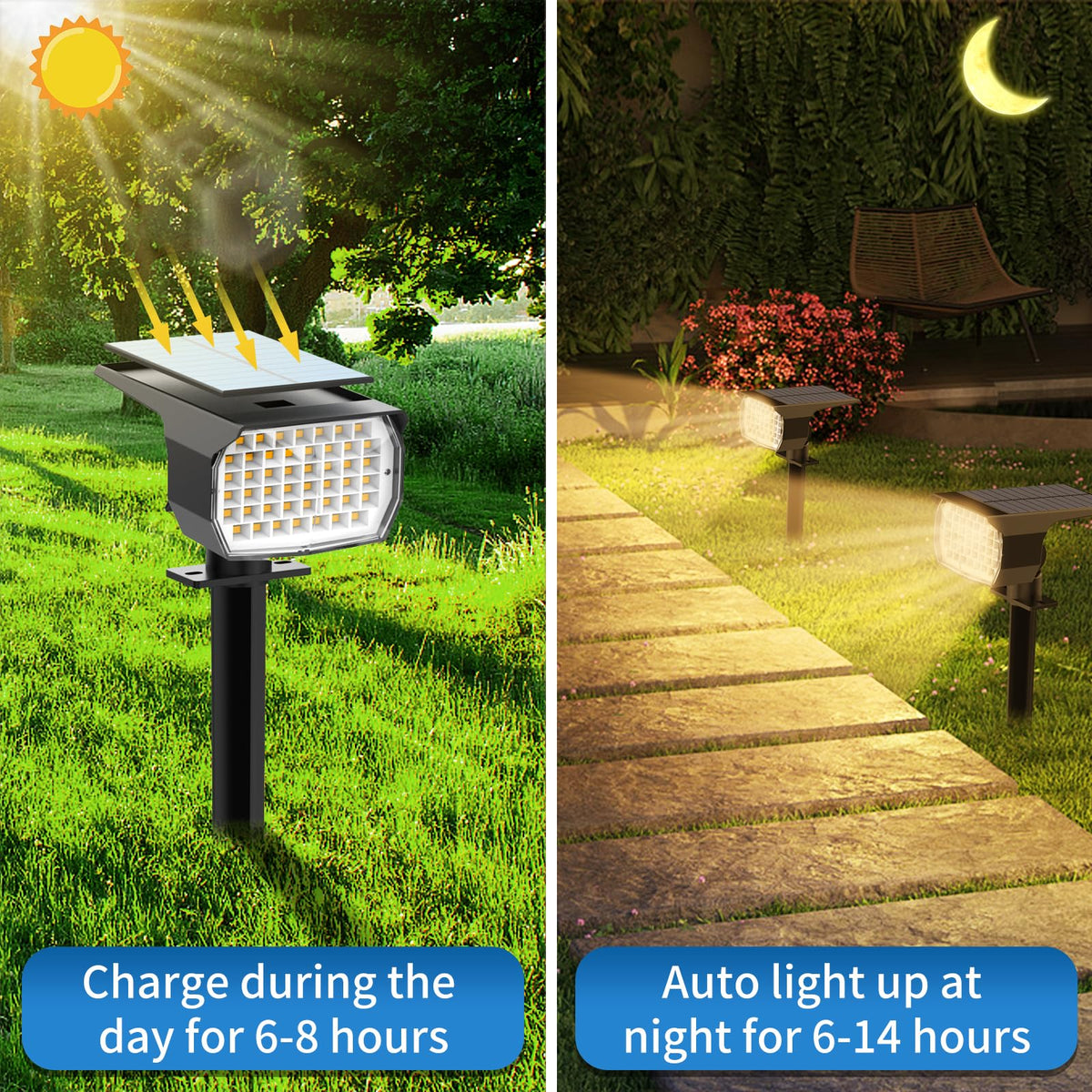 Solar Spot Lights Outdoor 2 Pack, [46 LED/3 Modes] Solar Landscape Spotlights Waterproof, 2-in-1 Auto On/Off Solar