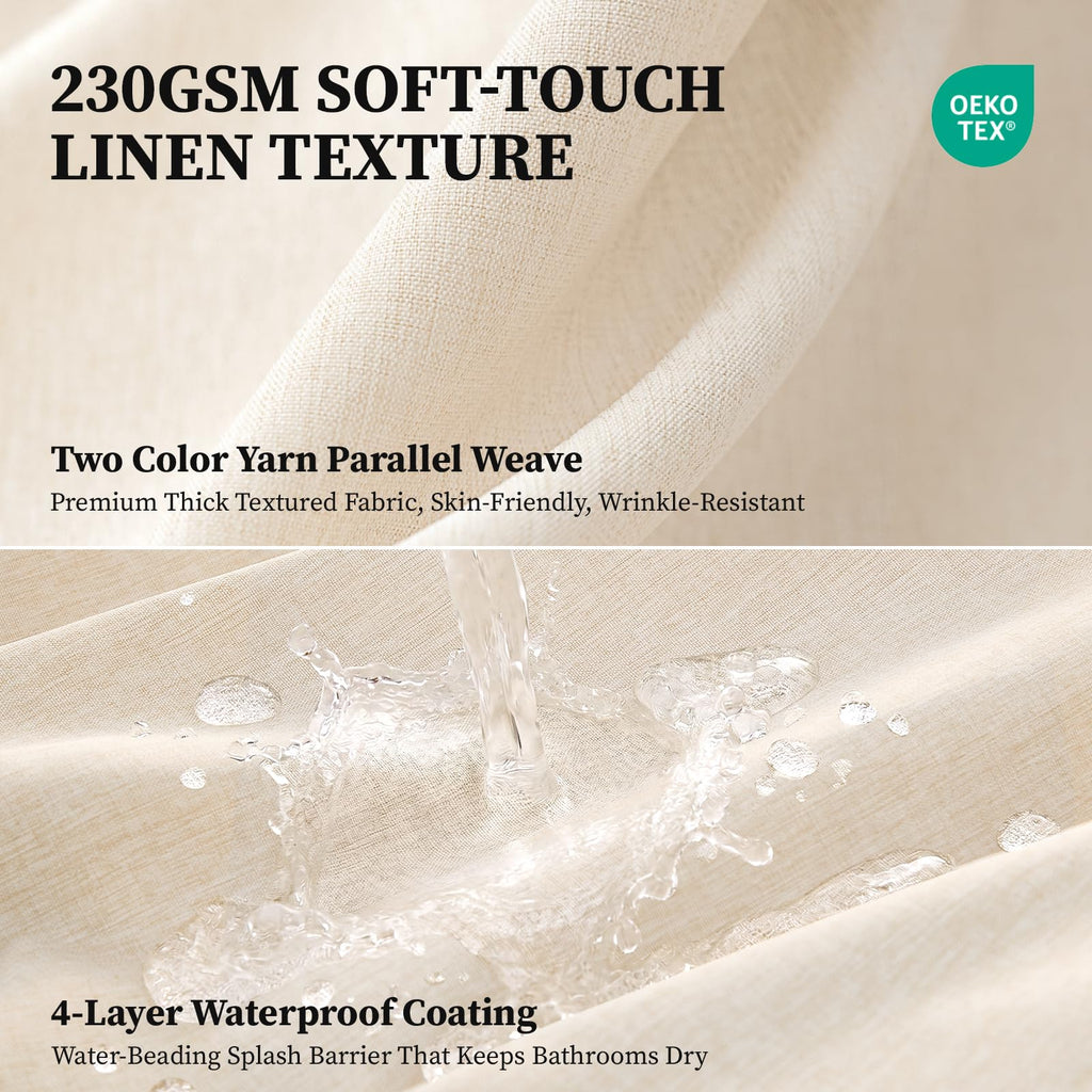72x78 Linen Textured Waterproof Fabric Set, Beige/Cream