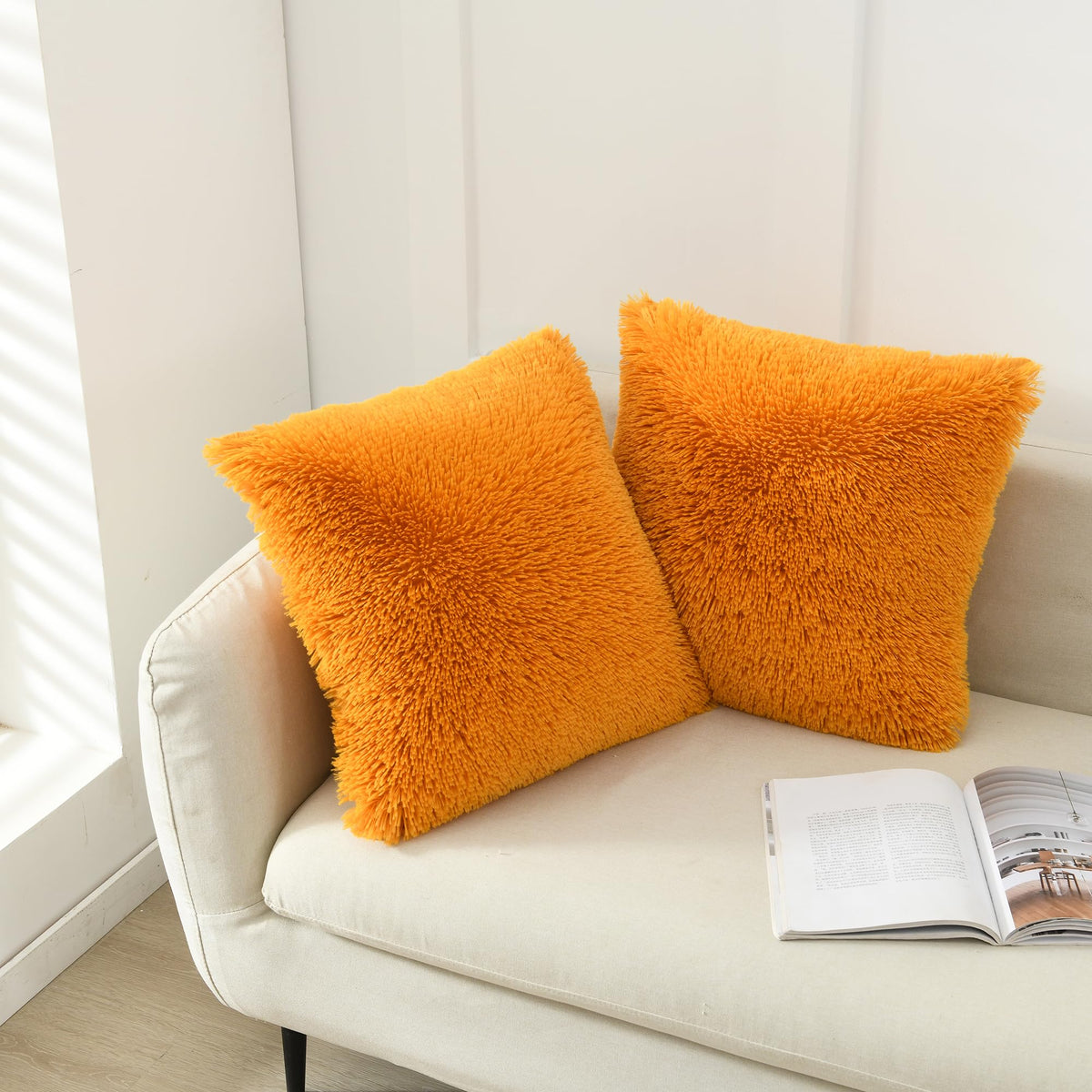 Fall Throw Pillow Covers for Couch Faux Fur Decorative Pillows 20x20 Inches