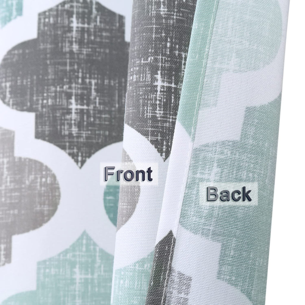 Fabric 84 Inch Long, Geometric Quatrefoil Pattern Poly-Cotton Farmhouse Extra Long, Aqua/Mint/Grey, 72x84 Inches