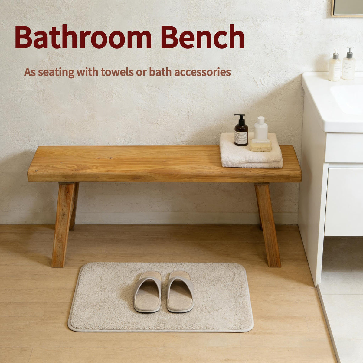 Wood Bench Indoor Farmhouse Skinny Entryway Bench Hallway Foyer with Sturdy
