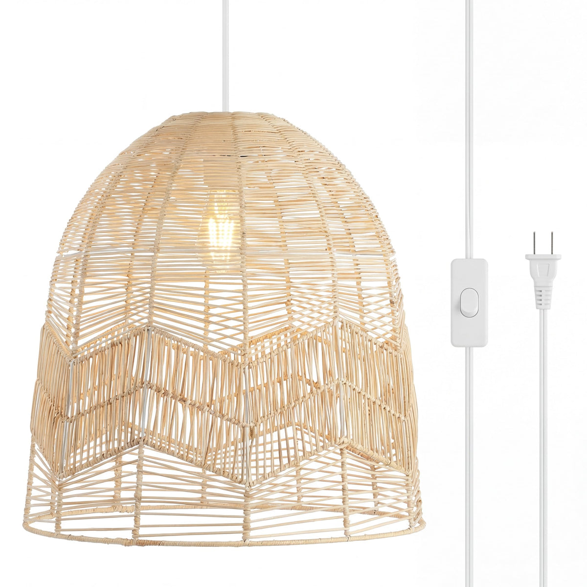 Sofia 17.5" Rattan 1-Light Pendant Swag Lamp, Light Brown