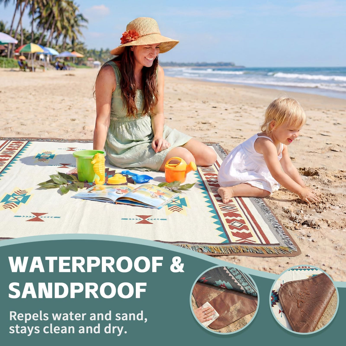 2 in 1 Extra Large Outdoor Rug Picnic Mat Woven Summer Throw Blanket Boho Giant Beach Travel Essential Yoga