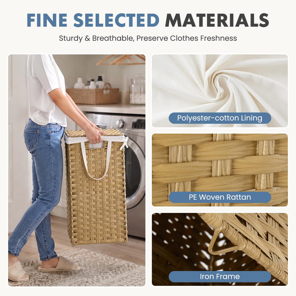 Laundry Basket with Lid, 65L Wicker Laundry Hampers, Goose Yellow