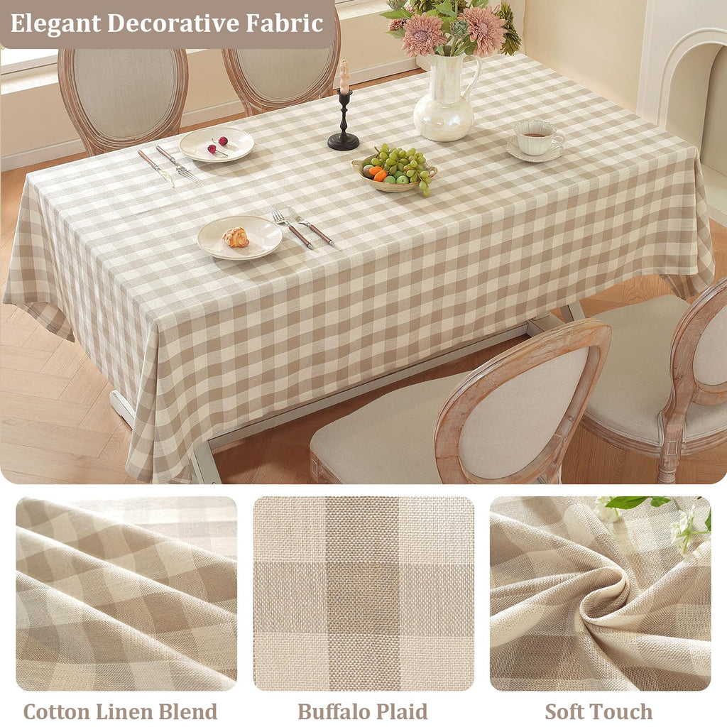 Beige Checkered Tablecloth Rectangle Tables Buffalo Plaid Gingham Table Cloth Cotton Linen Rustic Tablecloths
