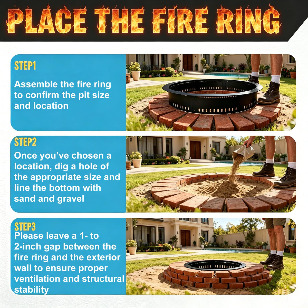Fire Pit Ring, 36 Inch Smokeless Fire Ring Insert Liner