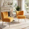 Modern Accent Chair Set of 2 Velvet Slipper Chair with Gold Legs Wingback Side Chair Bedroom Entryway Small Corner