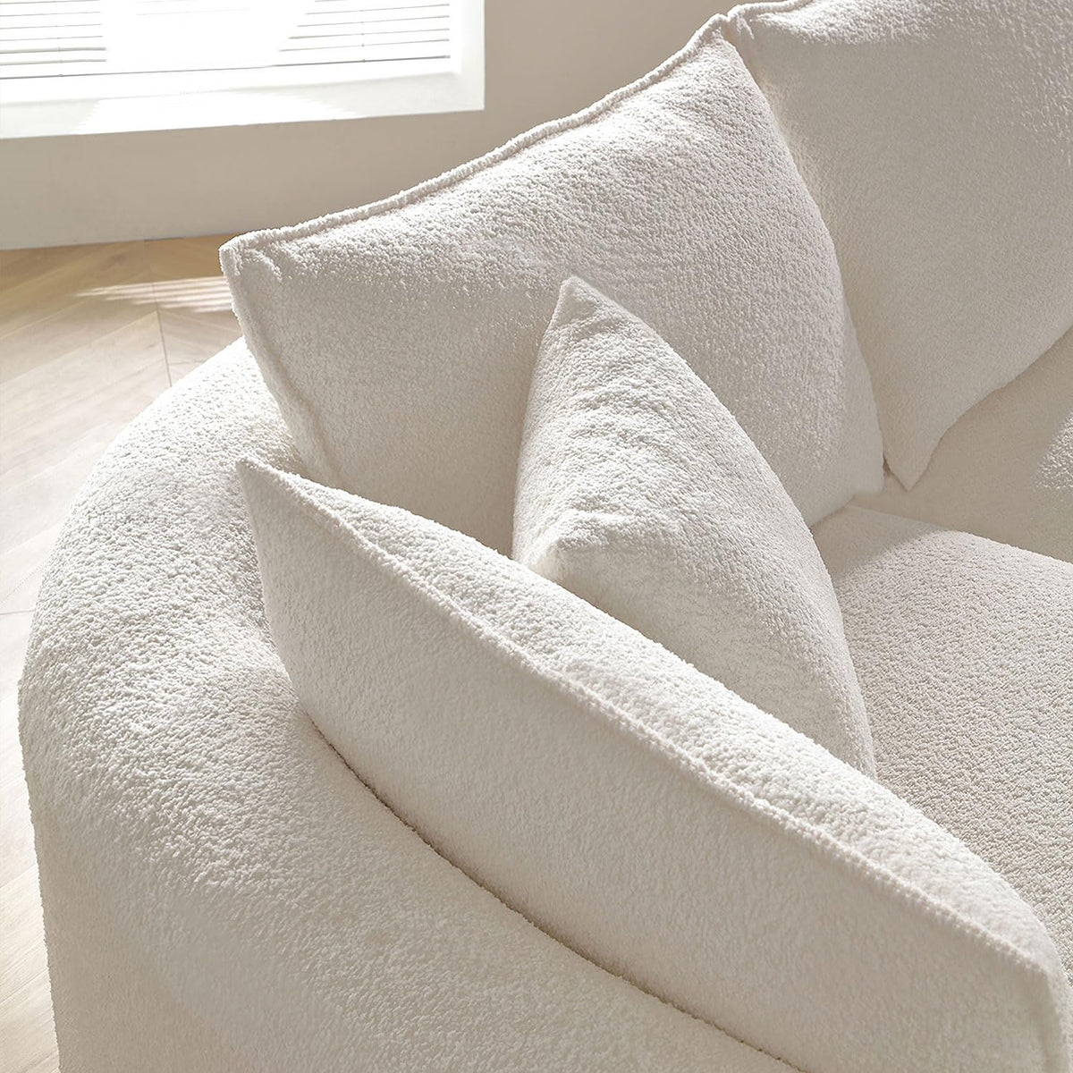 125" Curved Boucle Sectional Sofa, L-Shaped Couch, Beige