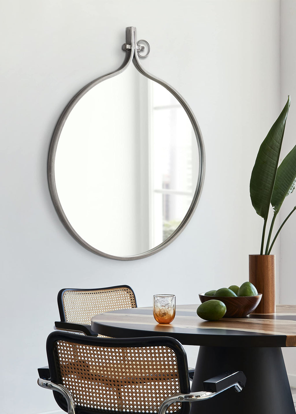 Yitro Round Wall Mirror; 30 x 37; Gray; Decorative Versatile Rustic Wall Decor
