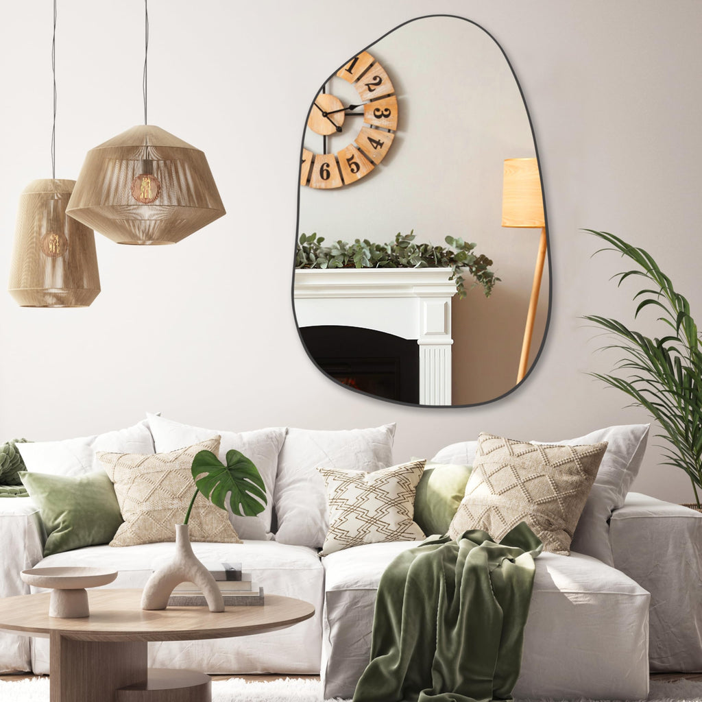 Irregular Wall Mirror Asymmetrical Mirror, 40''x26'' Black Mirror Bedroom Living Room Entryway, Decorative Modern