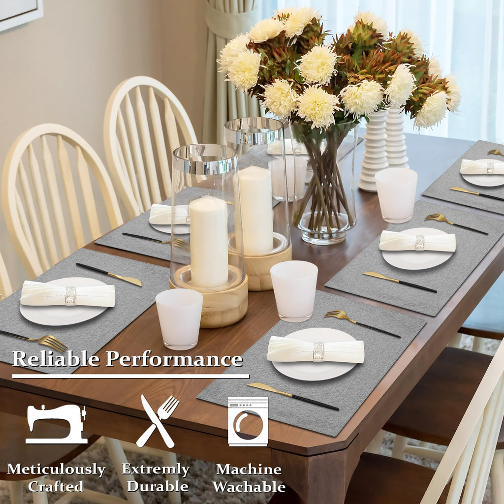 Cloth Placemats Set of 6, Cotton Linen Blend Place Mats, Medium Gray