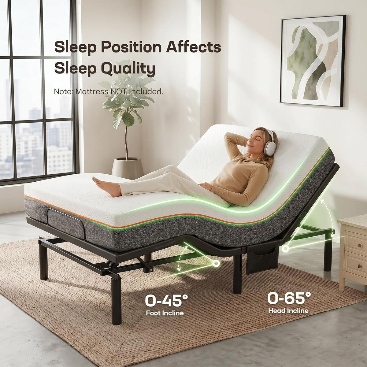 Split King Adjustable Bed Frame Electric Base, Head & Foot Incline