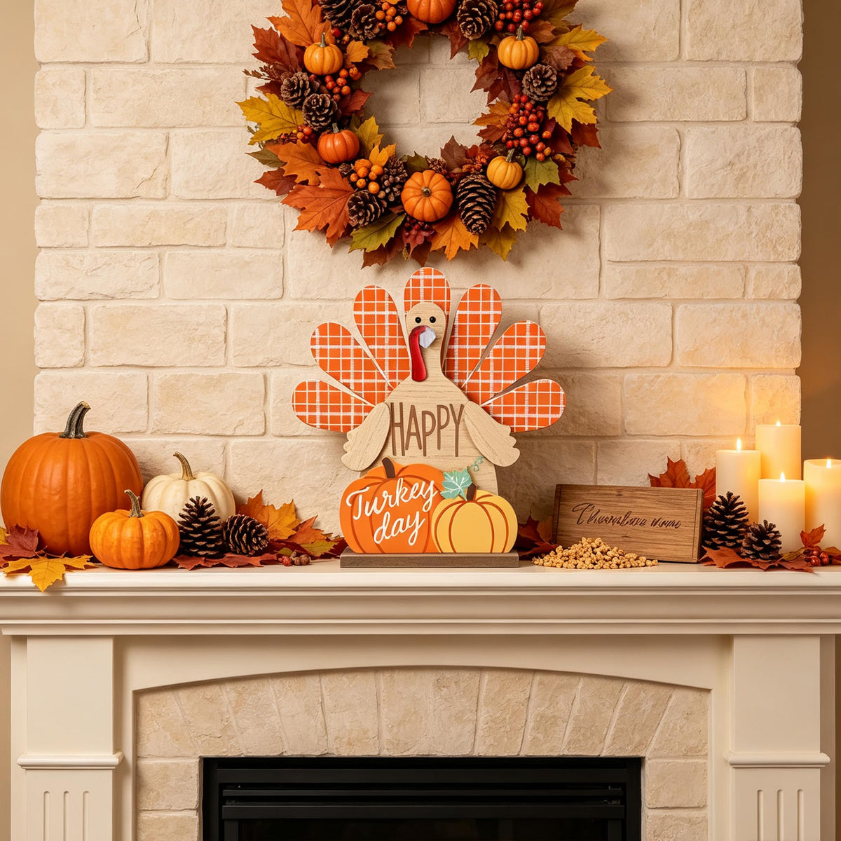 Thanksgiving Table Decorations Wooden Turkey Fall Centerpieces