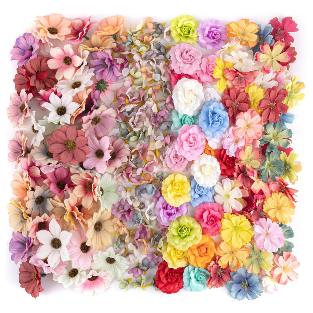 217 Pack Faux Flowers Heads Artificial Silk Rose Daisy Blossom Flower Head Mini for DIY Craft Wedding Home Party