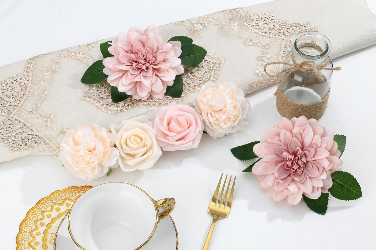 Roses Artificial Flowers Combo Pink Flowers Silk Foam Flowers with Stems for DIY Bridal Wedding Bouquet Baby Shower