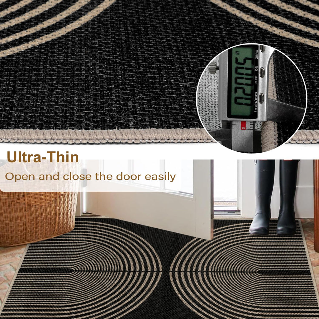Easy Jute Rainbow Runner Rug, 2x6 Black Washable Rugs Runner Non-Slip Boho Farmhouse Kitchen Runner Rug, Modern