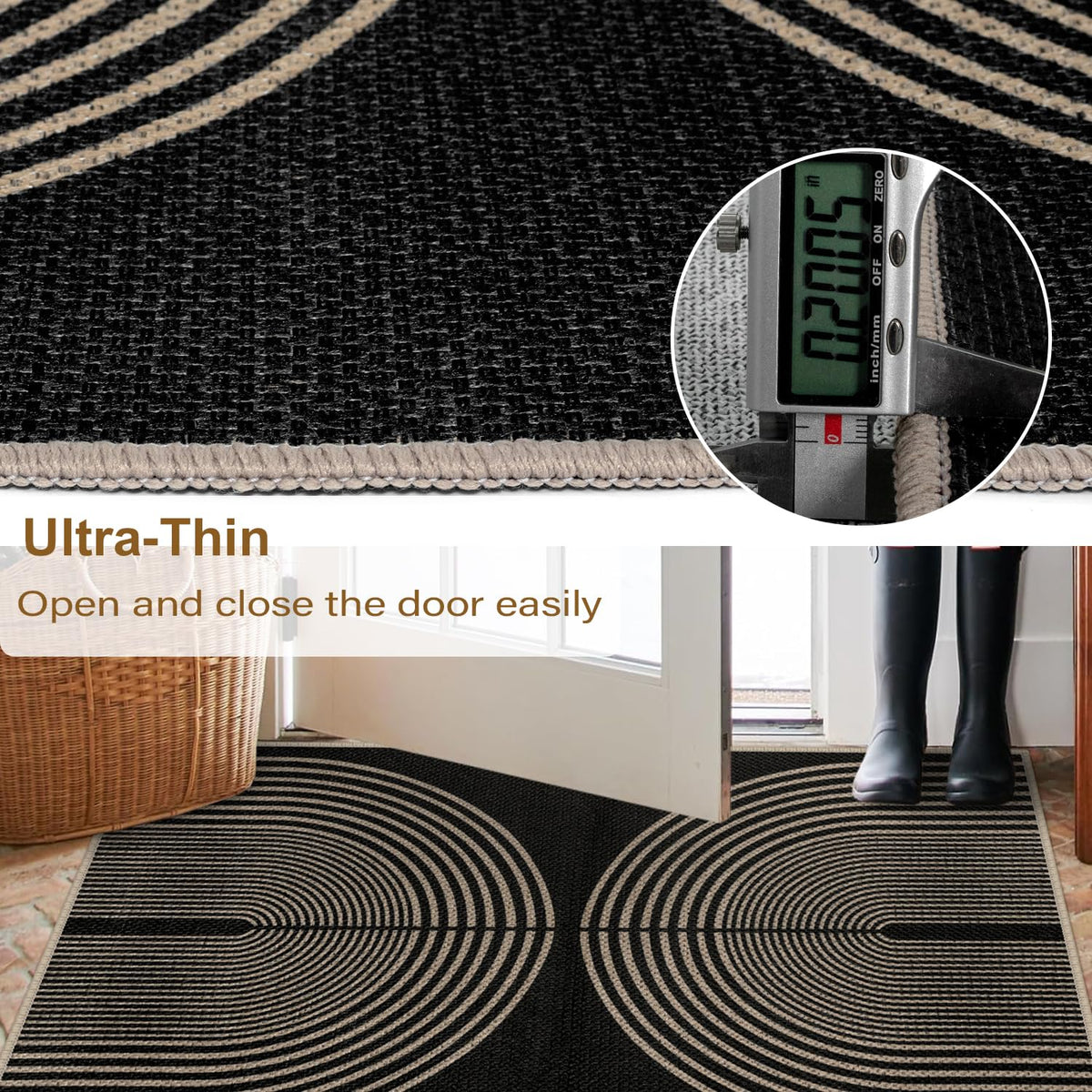Easy Jute Rainbow Runner Rug, 2x6 Black Washable Rugs Runner Non-Slip Boho Farmhouse Kitchen Runner Rug, Modern
