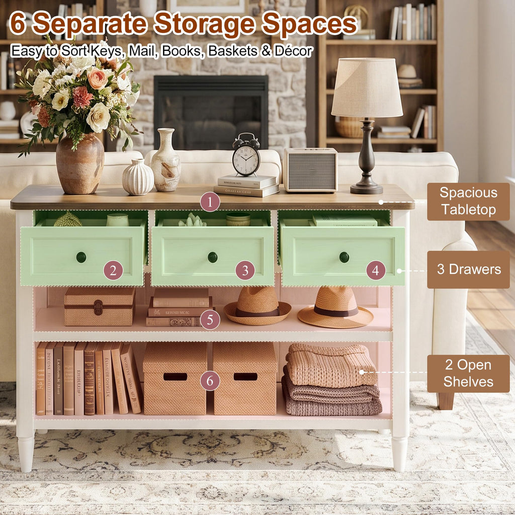 43" Farmhouse Console Table with 3 Drawers 2 Shelves