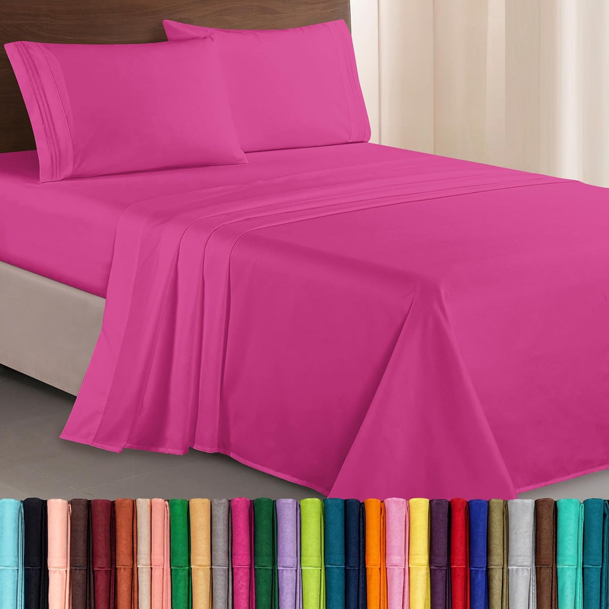Luxurious 1500 Premium Hotel Quality Microfiber Three Line Embroidered Softest 4-Piece Bed Sheet Set, Wrinkle and