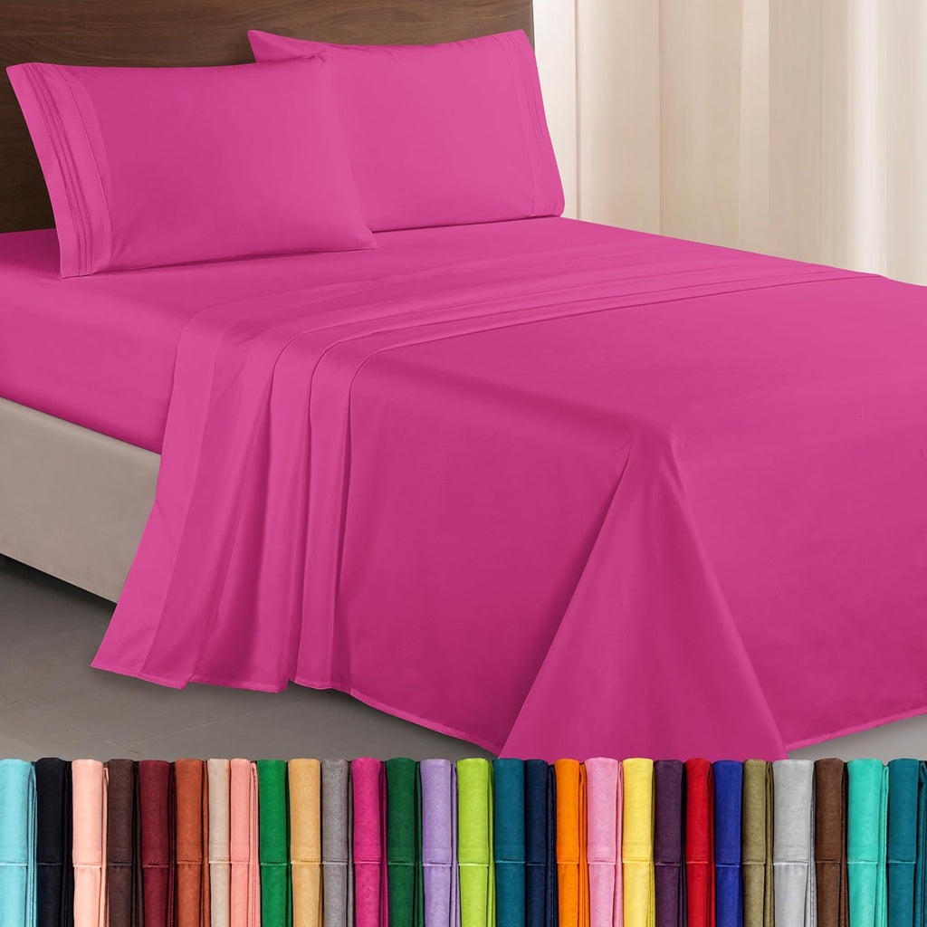 Luxurious 1500 Premium Hotel Quality Microfiber Three Line Embroidered Softest 4-Piece Bed Sheet Set, Wrinkle and