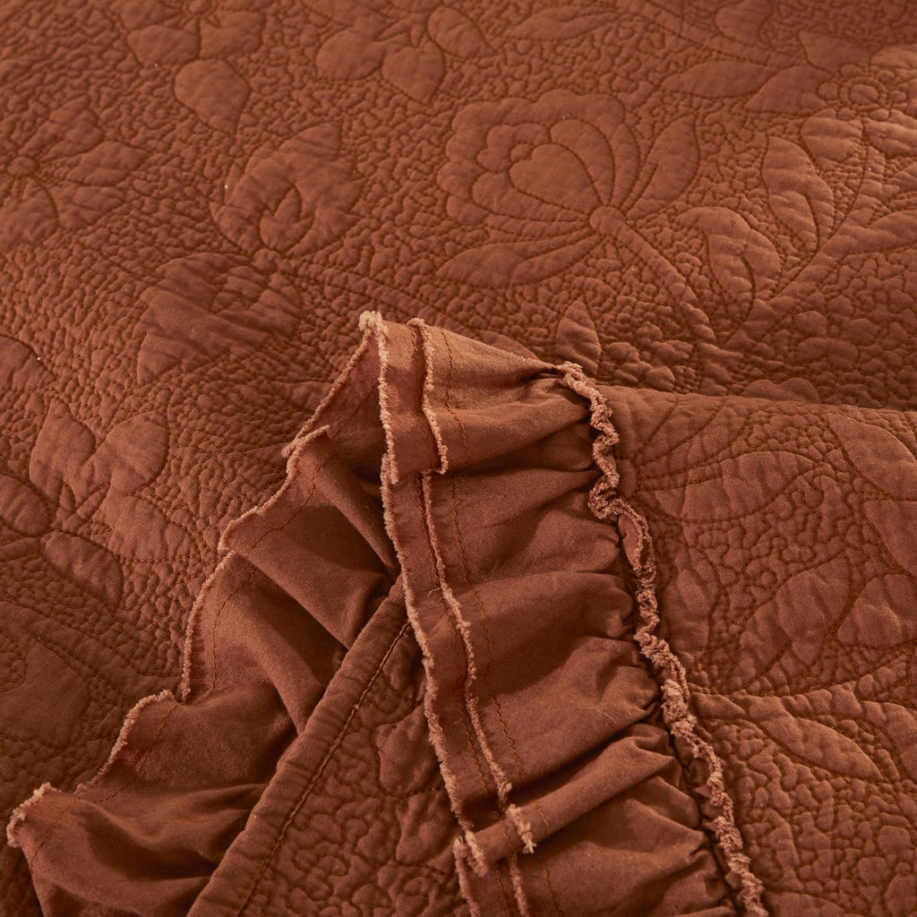 Quilt Set Cotton Luxury Farmhouse Comforter Set Burnt Orange Matelasse Coverlet Set Ruffle Bedspread 3-Piece