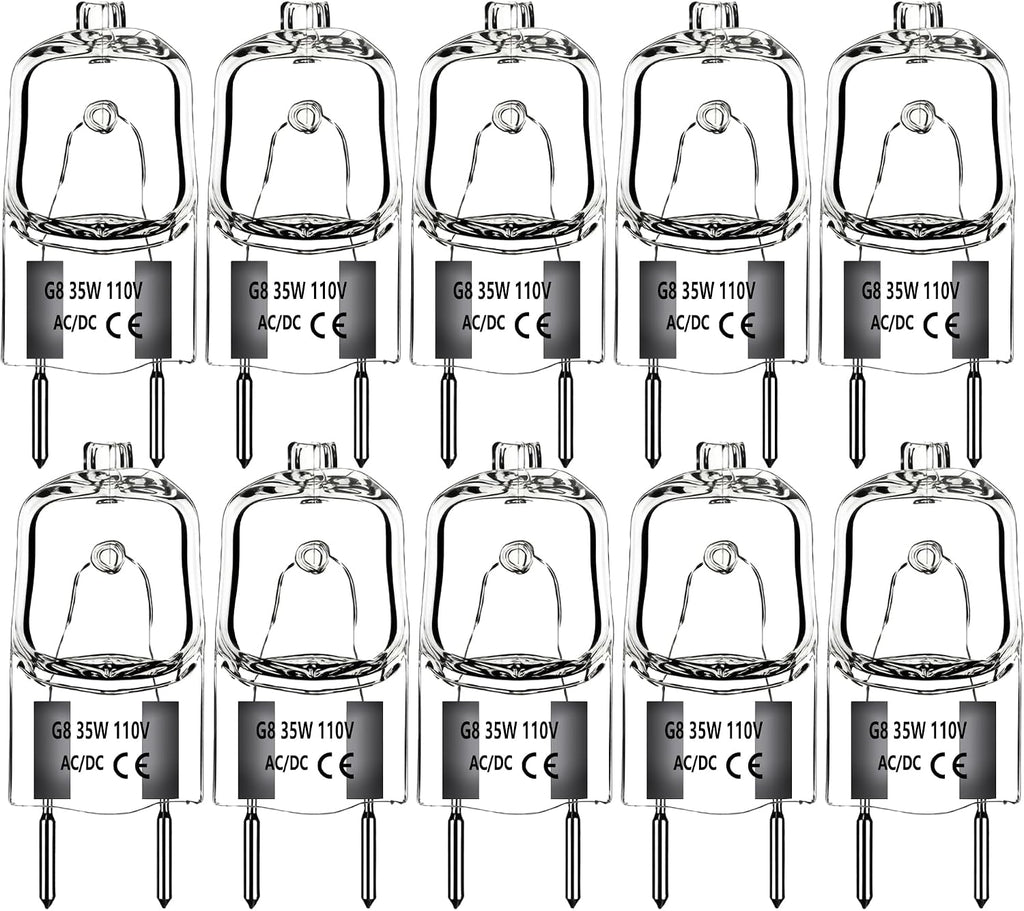 G8 Halogen Bulbs 110V 20W-50W Dimmable Bi-Pin G8 JC T4 Clear Capsule for Under Cabinet, Accent, Puck & Task Lighting