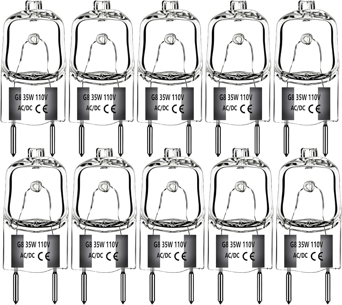 G8 Halogen Bulbs 110V 20W-50W Dimmable Bi-Pin G8 JC T4 Clear Capsule for Under Cabinet, Accent, Puck & Task Lighting