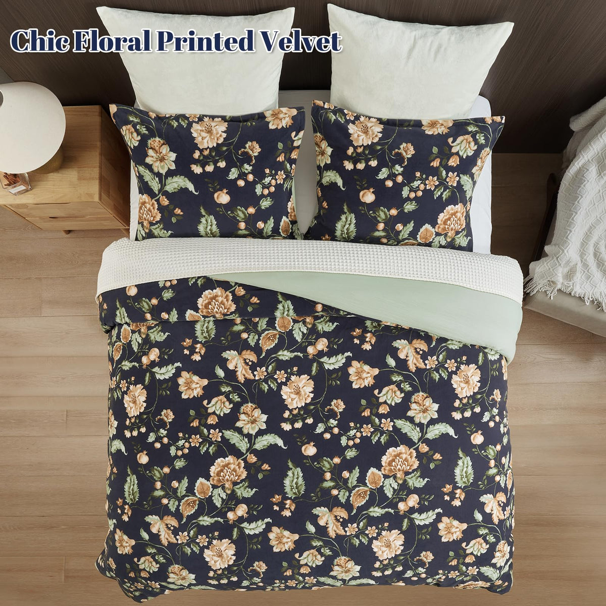 Super Soft Velvet Comforter Set - 3-Piece Lightweight Warmth & Anti-Static Floral Bedding Set, 1 Vibrant