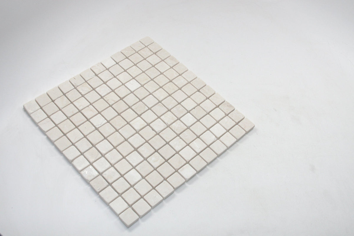 BOTTICINO/White Pearl Marble 1"X1" Tumbled Mosaic Tile